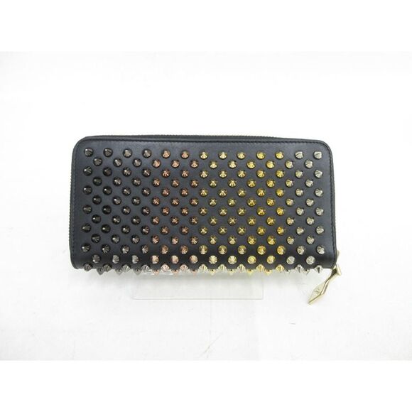 Christian Louboutin Spike Studs Panettone Round Zipper Long Wallet Black - Picture 2 of 12
